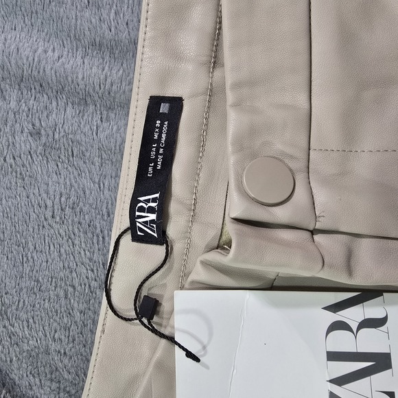 Zara Faux Leather High Waisted Pants Large Beige Skinny - Picture 8 of 11